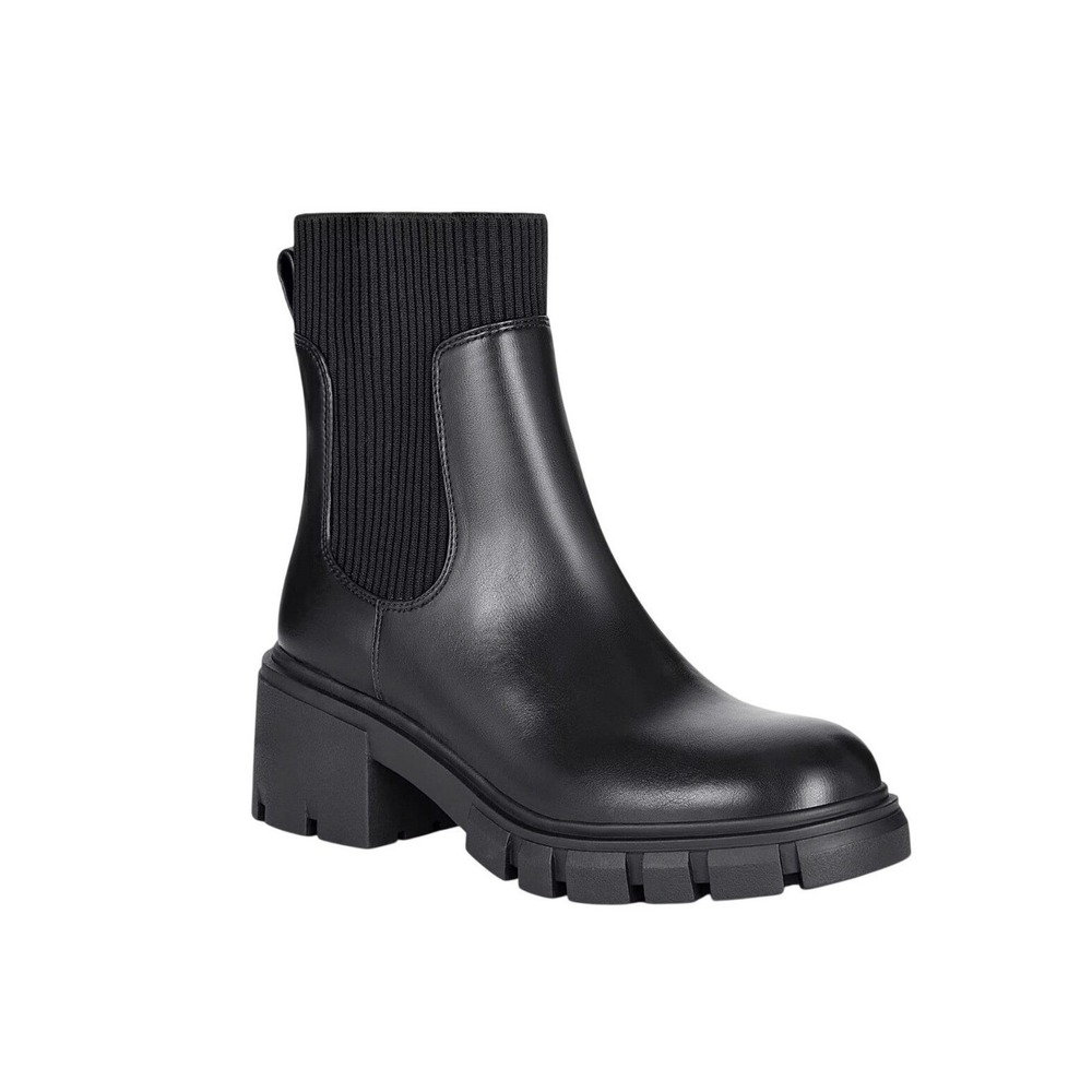 Athlefit Platform Chelsea Slip-On‎ Ankle Boots Black Faux Leather 10